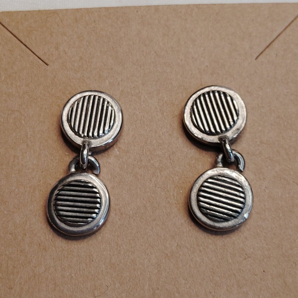 Lauren Ralph Lauren Silver‑Tone Textured Disc Stud Dangle Earrings, 1" Drop